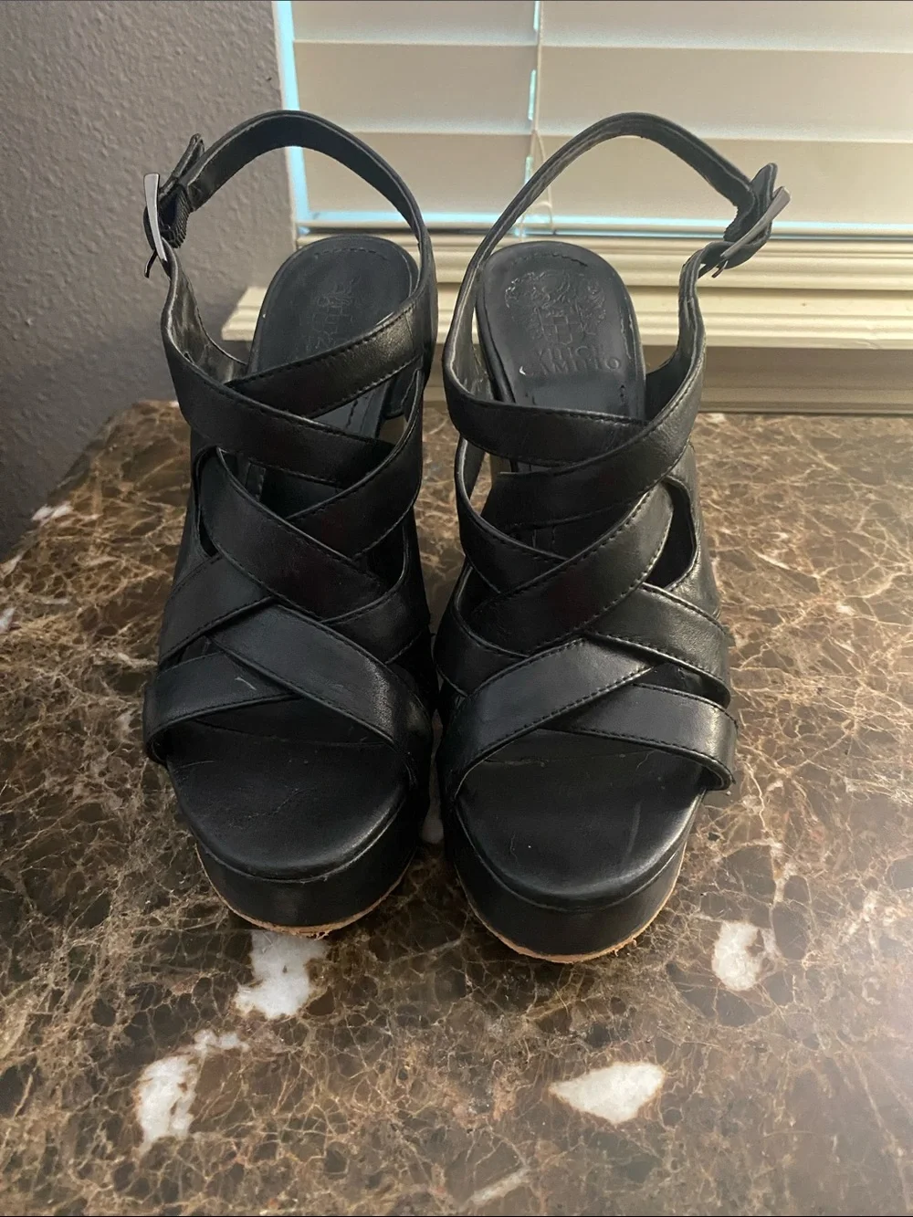 Vince Camuto Black Strappy Wedge Sandals